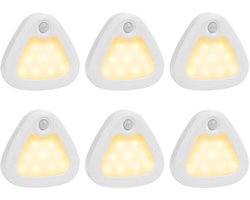 KZQ Draadloze LED Lamp met Bewegingssensor en Dag Nacht Sensor, Set van 6, Driehoekige Kastverlichting, Warm Wit 3200K, Magnetisch, voor Kinderkamer, Slaapkamer, Gang, Toilet