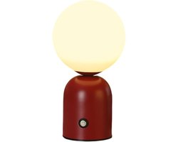 KZQ Draadloze rode bolvormige bureaulamp/nachtlampje, oplaadbaar, 2000mAh batterij, 3 helderheidsniveaus, LED-lampen, maximale lichtsterkte 320 lux, aanraakbediening, E27 fitting, stijlvolle lampenkap