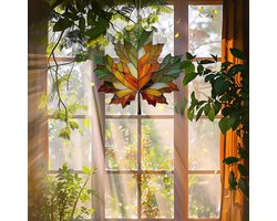 KZQ Esdoornblad Raamdecoratie In Glas-In-Lood Stijl - Herfstblad Raamhanger Voor Thanksgiving En Oogstfeest, Geel En Groen, Ideaal Als Herfstdecoratie Cadeau