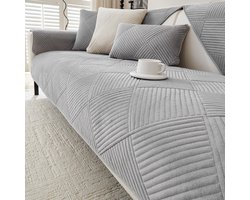 KZQ Fluwelen Wasbare Antislip Bankhoes Voor Hoekbank, 3-Zitsbank En L-Vormige Relaxbank, Lichtgrijs 91x160 Cm, Meubelbeschermer Voor Huisdieren