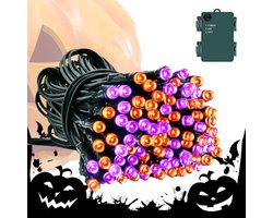KZQ Halloween Lichtsnoer 5 m – 50 LED Oranje en Paars – Halloween Verlichting met Timer – Waterdicht IP65 – Lichtketting voor Binnen en Buiten, Tuin en Feest
