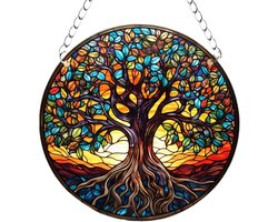 KZQ Hangende Levensboom Zonlichtvanger Als Raamdecoratie 15x15 Cm Met Ketting Geschikt Voor Woonkamer Keuken En Zonnige Ramen Creëert Kleurrijke Lichtreflecties