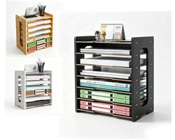 KZQ Houten Bureau-organizer - 7-laags plank voor kantoren en scholen - Ruime opbergvakken voor notities, mappen en pennen - Donkerbruin, 36 x 25 x 38,5 cm