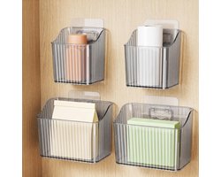 KZQ Kastdeur Opbergdoos, Zelfklevend, 4 Stuks - Wandmontage, voor Keuken, Badkamer, Koelkast, Gootsteen en Bureau, Grijs