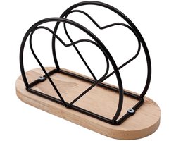 KZQ Keukenrolhouder - Servettenhouder - Servettenhouder met houten standaard - Metaal - Geschikt voor restaurants, feesten en kantoren - 15,5 x 6,6 x 9,6 cm - Zwart