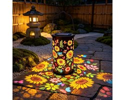 KZQ Kleurrijke zonnebloem solar lantaarns - Waterdichte hangende LED tuinverlichting - Zwarte buitenlamp voor tafel gazon en tuinpad - Tuindecoratie cadeau voor vrouwen - Multicolor