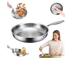 KZQ Koekenpan van puur titanium - 100% titanium antiaanbaklaag - Koekenpan - Gehamerd oppervlak - Geschikt voor alle fornuizen en ovens - Vaatwasmachinebestendig - Gezonde kookpan - Deksel niet inbegrepen