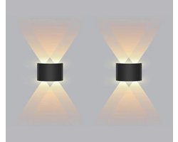KZQ LED-wandlamp voor binnen - Wandlamp - Boven- en ondermontage - Moderne zwarte wandlamp - Set van 2 - Geschikt voor slaapkamers, woonkamers en hallen - Warm wit licht - 4 watt