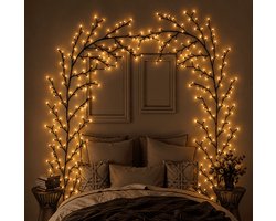 KZQ Lichttakken voor Binnen - Set van 2 Verlichte Wilgentakken met 144 LED - Warm Wit - Kunstmatige Lichttakken met Afstandsbediening en Timer - Buigbare Boomtakken - Wanddecoratie voor Woonkamer en Slaapkamer - Sfeerverlichting