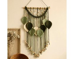KZQ Macrame Muurhanger - Handgemaakte Saliegroene Blad Wandtapijt, Boho Decoratie voor Slaapkamer Woonkamer Badkamer, Aardse Kamerdecoratie, Cadeau voor Vrouwen en Meisjes voor Verjaardag en Bruiloft