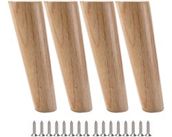 KZQ Meubelpoot Hout-Houten Meubelpoten, Set van 4, 15 cm Tafelpoten, Taps Toelopende Meubelpoten van Eikenhout met Montageplaten, Schroeven en Voetbeschermers voor Kast, Bank, Salontafel, Natuurlijke Kleur