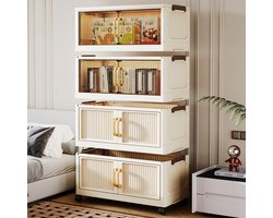 KZQ Opbergboxen Met Wiel En Deuren - 4 Lagen - Vouwbare Plastic Organizer Laden Voor Kast Dorm En Kantoor - Afneembare Deksels En Ruimtebesparend - Transparent