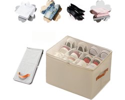 KZQ Opvouwbare Opbergdoos Met 12 Vakken Transparant Deksel Stofvrij Schoenenbox Stapelbaar Beige Voor Sneakers Sandalen Sokken Handdoeken Speelgoed Slaapkamer Gang Studentenhuis