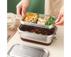 KZQ Roestvrijstalen Lunchbox Dubbelwandig 1200 Ml Zilver Speciaal Voor Picknick En Kamperen Puur Staal