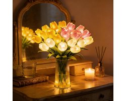 KZQ Romantische Led Tulpenlamp 15 Stuks Fonkelende Bloemen - Sfeerverlichting Voor Slaapkamer Nachtkastje Decoratie En Cadeau Meerkleurig