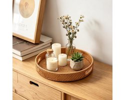 KZQ Rond Handgevlochten Rotan Dienblad Met Handgrepen - Multifunctioneel Opbergblad Voor Woonkamer, Keukentafel En Fruitschaal (30 Cm)