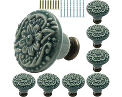 KZQ Set van 8 groene keramische knoppen in retrostijl – Decoratieve knop voor keukenkastjes – Vintage keramische knop voor kaptafel – Inclusief schroeven – Geschikt voor meubels, kledingkasten, kastjes en deuren