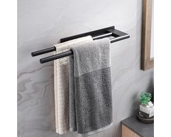 KZQ Standaard handdoekhouder met dubbele arm - gemaakt van matzwart roestvrij staal - zelfklevende uitvoering - geschikt voor badkamer, keuken of gastentoilet - geen boren nodig - handdoekhouder met kleeffunctie voor wandmontage.