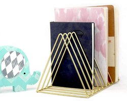 KZQ Tijdschriftenrek - driehoekig boekenrek - metalen tijdschriftenhouder - multifunctionele lectuurbak - voor post en kranten - thuis en kantoor - staand model - Goud