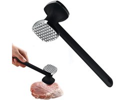 KZQ Vleeshamer - Vleesvermalser - Vleeshamer - Zinken vleesklopper - Keukengereedschap - Vleesmolen - Ideaal voor het mals maken van vlees - Dubbelzijdig - Ophangbaar - Grillaccessoire - Zwart