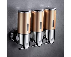 KZQ Wandgemonteerde 3-In-1 Shampoo En Conditioner Dispenser Goud – Lekvrij, Zonder Boren, Grote Capaciteit Voor Badkamer En Douche