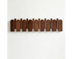 KZQ Wandkapstok van walnoothout met haken, stevig en duurzaam, wordt geleverd met 8 haken voor het ophangen van jassen/sleutels/hoeden/badjassen/handdoeken/planten/tassen（58*15*4cm）
