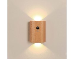 KZQ Wandlamp - Houten traplamp - LED-wandlamp - Met bewegingssensor - Oplaadbaar traplampje - 2700K warm wit licht - Geen bedrading nodig - Eenvoudige installatie - Geschikt voor gangen en slaapkamers - Beukenhout