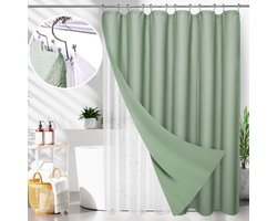 KZQ Waterdicht douchegordijn 180x200 cm met ringen - Wafelstructuur en verzwaard - Wasbaar en veelzijdig voor badkamer - Groen