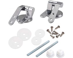 KZQ Wc Bril Scharnieren - Toiletbril Scharnier Set - Scharnier Vervangset - Duurzaam - Vervangende Scharnieren Voor Wc - Zinklegering - Inclusief Bevestigingsmateriaal - Rvs Staal Wc - Bril Bevestigingsset - Bevestigingsgarnituur Closetzitting