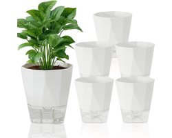KZQ Zelfwatergevende Potten Set Van 6 12,5cm Bloempotten Ivoor Kleur Transparant Waterreservoir Voor Balkon En Binnen Gebruik Wit