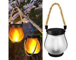 KZQ Zonne-energie Buitenlantaarn Set Van 2, LED Fakkel Licht Met 2 Modes, Oplaadbaar Via Zon En USB-C, Waterdicht IP65, Hangende Of Staande Tuinlamp Voor Terras, Balkon En Patio