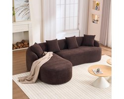 L-Bank, 3-Zitsbank, Moderne Hoekbank, Modulaire Gebogen Bank – Chaise Longue Links + 2-zitsbank, L-vormig, Chenille Bekleding, Geen Montage Nodig, Comfortabel en Stijlvol voor Woonkamer, Appartement en Kantoor-Bruin