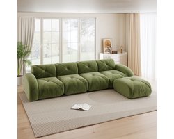 L-Bank, 4-Zitsbank, L-vormige Fauteuil, Modulaire Bank, 4-zits Hoekbank Geschikt voor Woonkamer, Antislip Onderkant, Geen Montage Nodig, Modulaire Bank met Voetsteun,Groente
