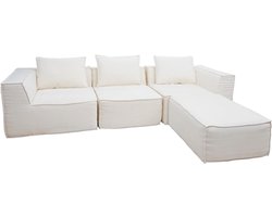 L-bank MCW-O54, loungebank met voetenbank, modulair uitbreidbaar rechts/links, stof/textiel 63x270x190cm ~ crème