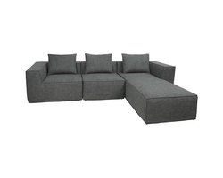 L-bank MCW-O54, loungebank met voetenbank, modulair uitbreidbaar rechts/links, stof/textiel 63x270x190cm ~ donkergrijs
