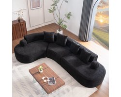 L-Bank,L-vormige Hoekbank 5-Zitsbank Vault met Boneless Sofa, een Elegant Vormgegeven L-vormige bank van 327 cm Hoog, met een Comfortabele, Ronde vorm die ook onderin Comfortabel Staat, Wordt Ongemonteerd Geleverd, Zwart