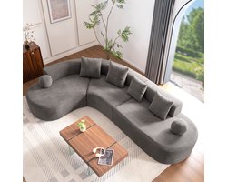 L-Bank,L-vormige Hoekbank 5-Zitsbank Vault met Boneless Sofa, een Elegant Vormgegeven L-vormige bank van 327 cm Hoog, met een Comfortabele, Ronde vorm die ook onderin Comfortabel Staat, Wordt Ongemonteerd Geleverd, Grijs
