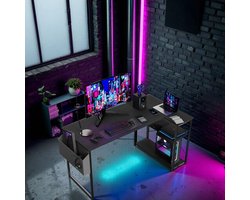 L-Form Schreibtisch 120x70 cm – Moderner Eckschreibtisch mit Regal – Gaming Tisch & PC Computertisch für Homeoffice Büro Arbeit – Schwarz – HomeByNicole