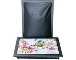 L-line by Jis - Laptray - Schoottafel - Schootkussen - Laptoptafel - Dienblad met kussen - Koolmees op Tak – 43x32,5 cm