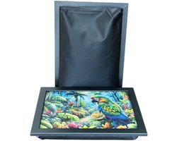 L-line by Jis - Laptray - Schoottafel - Schootkussen - Laptoptafel - Dienblad met kussen - Papegaai in Paradijs – 43x32,5 cm