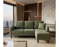 L-Shape Modulair Hoekbank Sofa met Chaiselongue – 3-Zits Comfortabel Zithoek Meubel, Ademend Katoen-Linnen, Robuuste Kunststof Poten – Perfect voor Woonkamer, Appartement of Home Office – Groen | Casa Serena