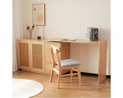 L Vorm Bureau - Hoekbureau Met Opbergruimte - Wit - Rotan Deuren - 126 Cm