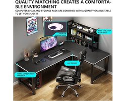 L-vorm Gaming Bureau met Stoel en Opbergplank – Hoek Computer Gaming Tafel voor Home Office & Slaapkamer – 47.2 x 31.5 x 53.1 IN (120 x 80 x 135 cm) – Stevig Houten Werkblad