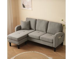L-vorm hoekbank met chaise longue - compacte 3-zitsbank - 166x118x77 cm - katoen-linnen stof - modulair op te stellen - ideaal voor woonkamer, appartement en kantoor