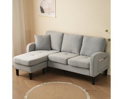 L-vorm hoekbank met chaise longue - compacte 3-zitsbank - 166x118x77 cm - katoen-linnen stof - modulair op te stellen - ideaal voor woonkamer, appartement en kantoor