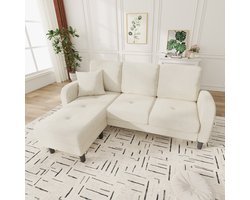 L-Vorm Hoekbank - Modulaire 3-Zits Bank Met Chaise Longue - Linnen Look Bekleding - Compacte Lounge Bank Voor Appartement, Woonkamer En Kantoor - Beige