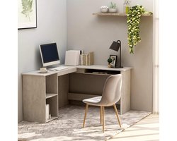 L-vormig Bureau - Hoekbureau Computerbureau - Thuiswerken Kantoor - Met toetsenbordplank - 120 x 140 cm - Grijs Beton