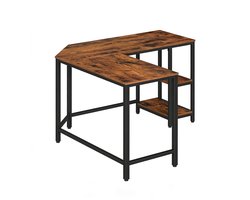 L-vormig bureau Hoekbureau Computertafel Thuiswerkbureau Schrijftafel Met afneembaar plank 130 x 130 x 76cm Bruin+Zwart Ruimtebesparend Geschikt voor thuiswerk, studeerkamer en gamezone