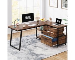 L-vormig Bureau – Hoekbureau – Thuiswerkplek – Kantoorbureau – Opberglades – Stevig Metalen Frame – Verstelbare Pootjes