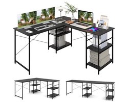 L-vormig bureau met planken - omkeerbaar hoekbureau voor thuis en kantoor